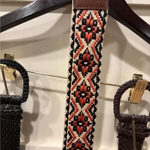 3 Belts: Woven Black, Woven Brown Belt and Embroidered with Brown Accents